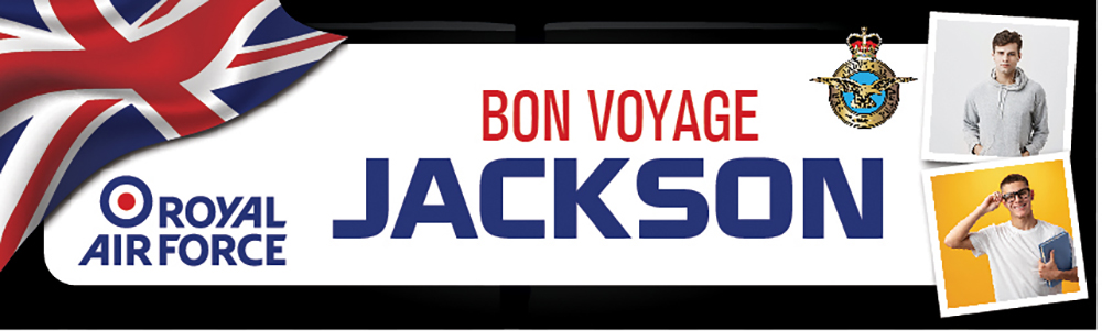 Personalised Bon Voyage Banner - Royal Air Force - Custom Name & 2 Photo Upload