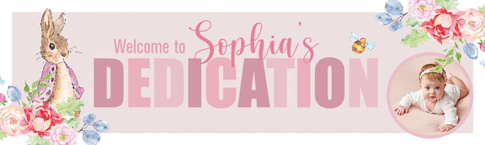 Personalised Dedication Banner - Pink Rabbit - Custom Name & 1 Photo Upload