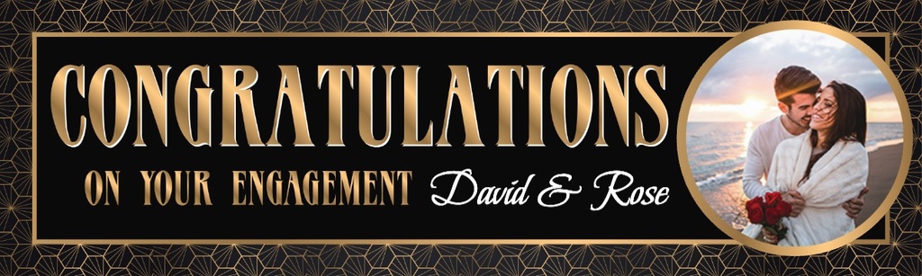 Personalised Engagement Party Banner - Art Deco - Custom Name & 1 Photo Upload