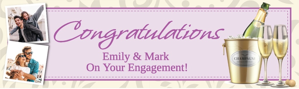 Personalised Engagement Party Banner - Champagne - Custom Name & 2 Photo Upload