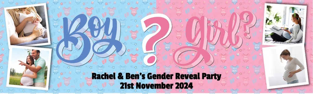 Personalised Gender Reveal Party Banner - Boy Or Girl Baby - Custom Text & 4 Photo Upload