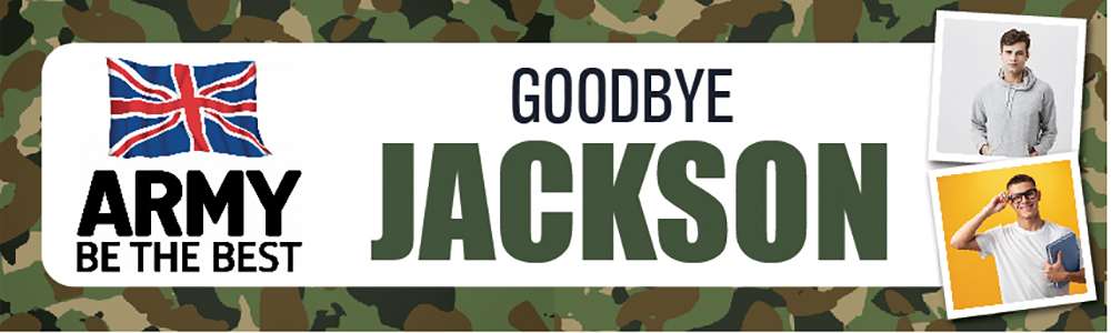 Personalised Goodbye Banner - Army Camo Design - Custom Name & 2 Photo Upload