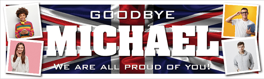Personalised Goodbye Banner - British Flag Army - Custom Name & 4 Photo Upload