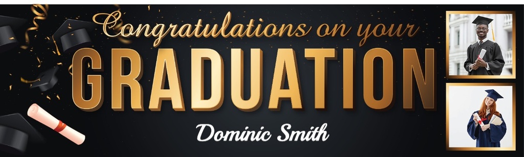 Personalised Graduation Banner - Congratulations On Your - Custom Name & 2 Photo Upload