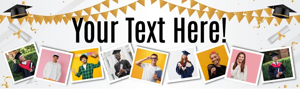 Personalised Graduation Banner - White & Gold - Custom Text & 9 Photo Upload