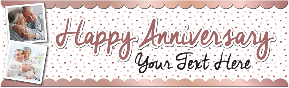 Personalised Happy Anniversary Banner - Pink Dotty Design - Custom Text & 2 Photo Upload