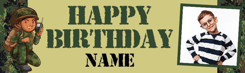 Personalised Happy Birthday Banner - Army Soldiers - 1 Photo Upload