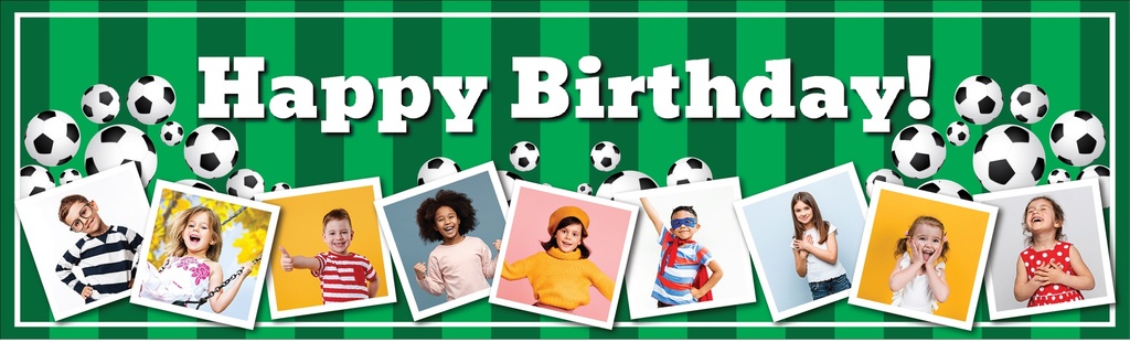 Personalised Happy Birthday Banner - Football Pitch - 9 Photo Upload