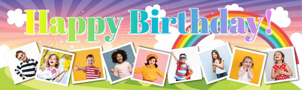 Personalised Happy Birthday Banner - Kids Rainbow - 9 Photo Upload