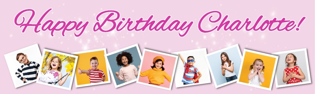 Personalised Happy Birthday Banner - Pink Party - 9 Photo Upload