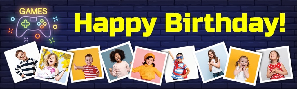 Personalised Happy Birthday Banner - Playstation Gaming Teenager - Custom Text & 9 Photo Upload