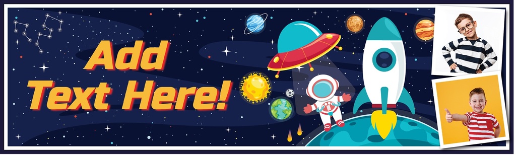 Personalised Happy Birthday Banner - Space Kids - Custom Text & 2 Photo Upload