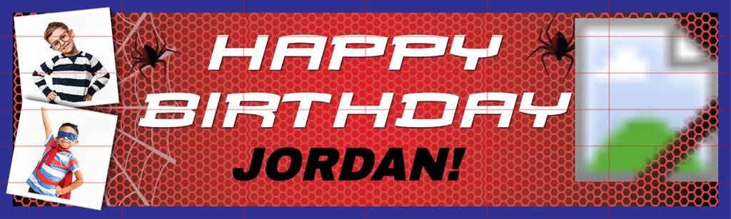 Personalised Happy Birthday Banner - Spider Man Superhero - Custom Name & 2 Photo Upload