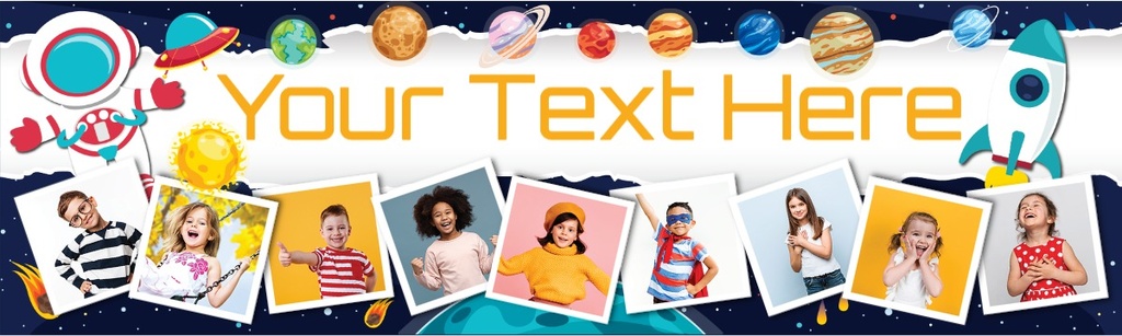 Personalised Happy Birthday Banner - Space Planets - Custom Text & 9 Photo Upload