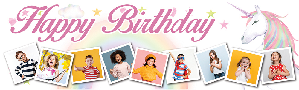 Personalised Happy Birthday Banner - Unicorn Party - 9 Photo Upload