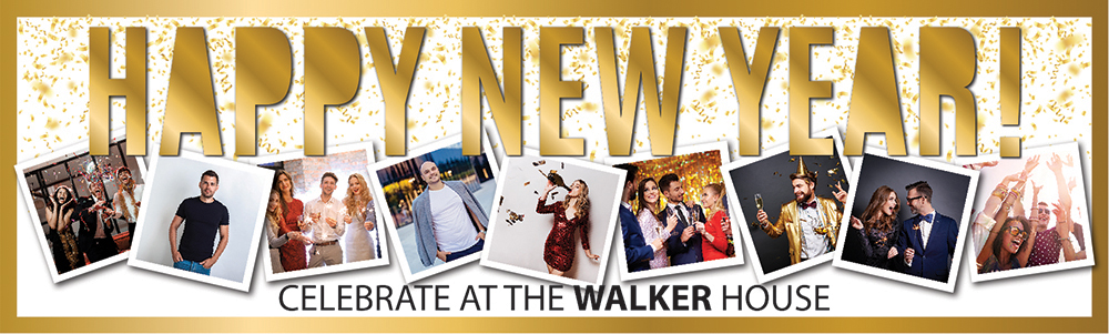 Personalised Happy New Year Banner - Gold Border - Custom Text & 9 Photo Upload