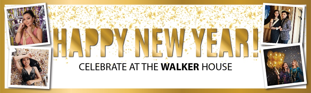 Personalised Happy New Year Banner - Gold Border - Custom Text & 4 Photo Upload