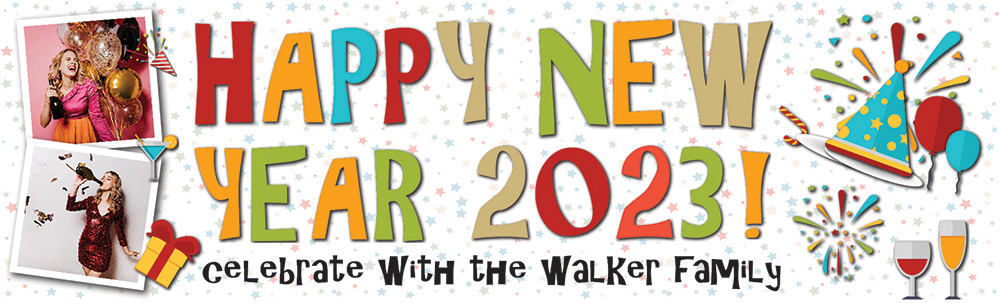 Personalised Happy New Year Banner - Party & Celebrate - Custom Year, Text & 2 Photo Upload