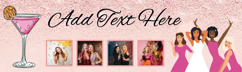 Personalised Hen Do Banner - Cocktail Girls Hen Party - Custom Text & 4 Photo Upload