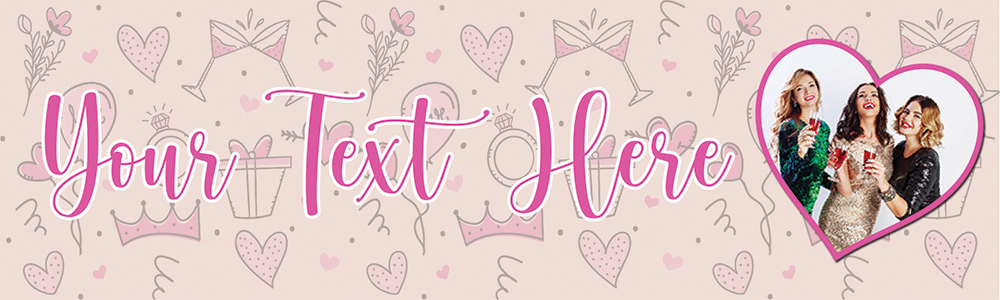 Personalised Hen Do Banner - Hearts & Cocktails Hen Party - Custom Text & 1 Photo Upload