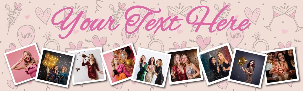 Personalised Hen Do Banner - Hearts & Cocktails Hen Party - Custom Text & 9 Photo Upload