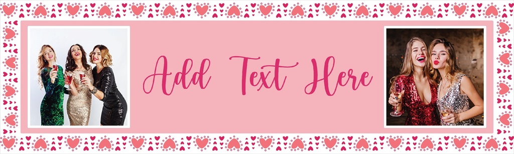 Personalised Hen Do Banner - Pink Love Heart - Custom Text & 2 Photo Upload