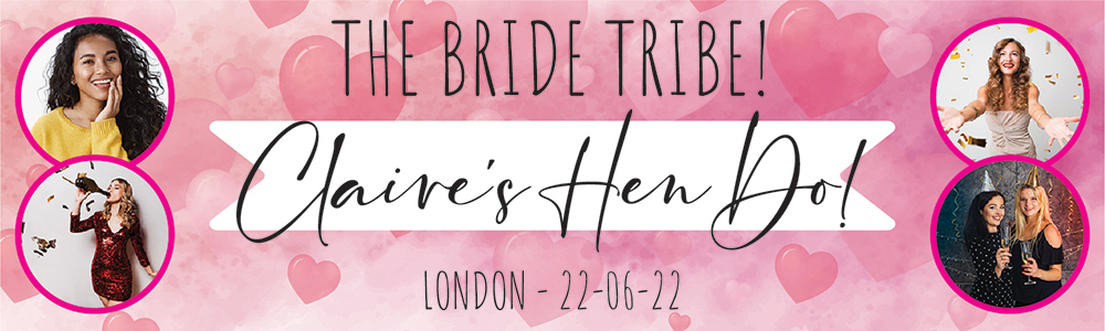 Personalised Hen Do Banner - The Bride Tribe Love Hearts - Custom Name, Date & 4 Photo Upload