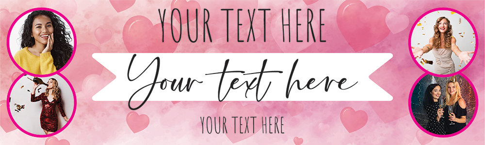 Personalised Hen Do Party Banner - Hearts Anniversary Engagement - Custom Text & 4 Photo Upload