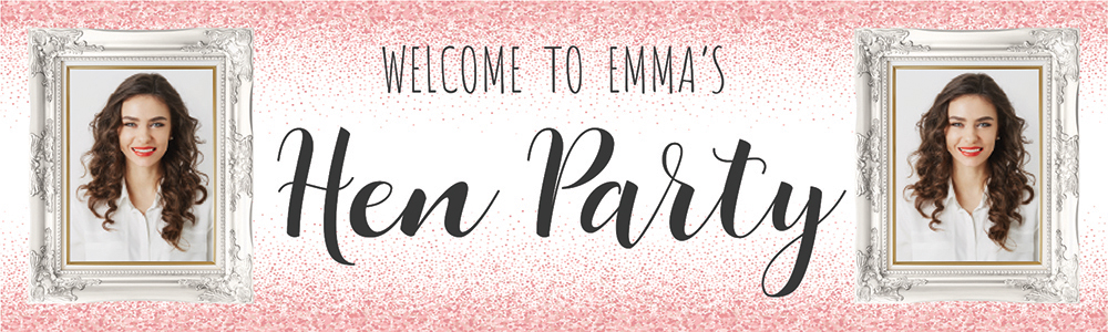 Personalised Hen Party Banner - Pink Welcome - Custom Name & 2 Photo Upload