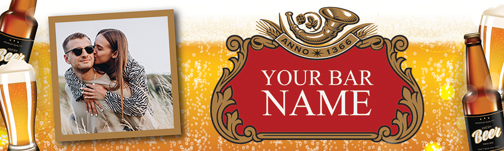 Personalised Home Bar Banner - Beer Pint Lager Background - Custom Text & 1 Photo Upload