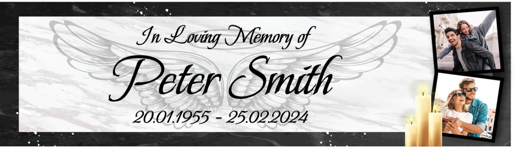 Personalised Memorial Banner - Angel Wings Funeral - Custom Name & 2 Photo Upload