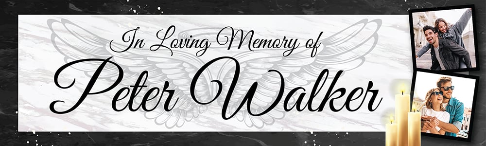 Personalised Memorial Banner - Angel Wings Funeral - Custom Name & 2 Photo Upload