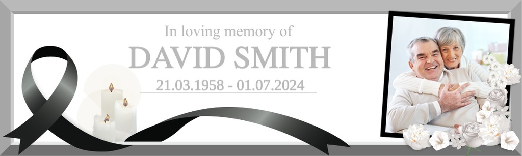 Personalised Memorial Banner - Candle Ribbon Funeral - Custom Name Date & 1 Photo Upload