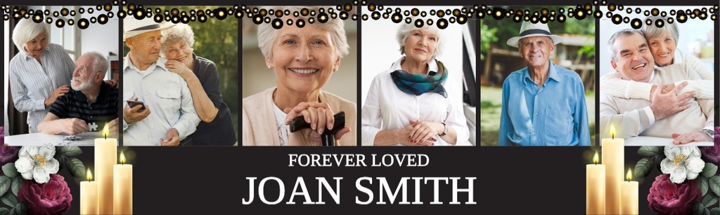 Personalised Memorial Banner - Funeral - Custom Name Date & 6 Photo Upload