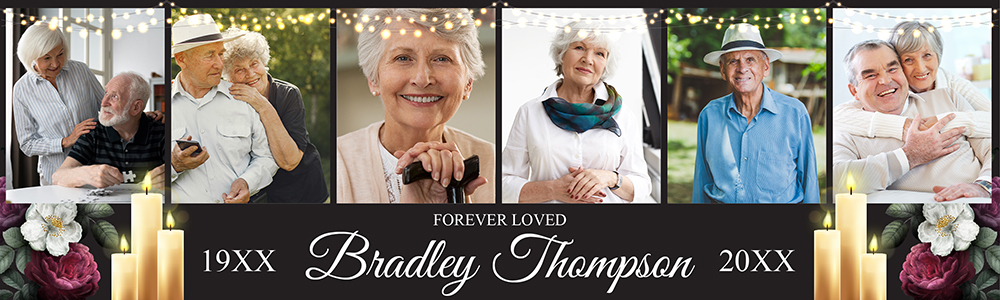 Personalised Memorial Banner - Funeral - Custom Name Date & 6 Photo Upload