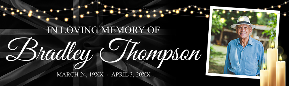 Personalised Memorial Banner - Funeral Candles - Custom Name & Date & 1 Photo Upload