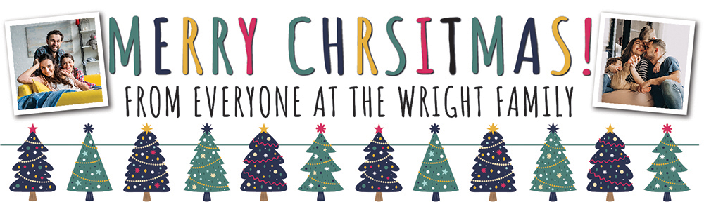 Personalised Merry Christmas Banner - Christmas Tree Design - Custom Text & 2 Photo Upload