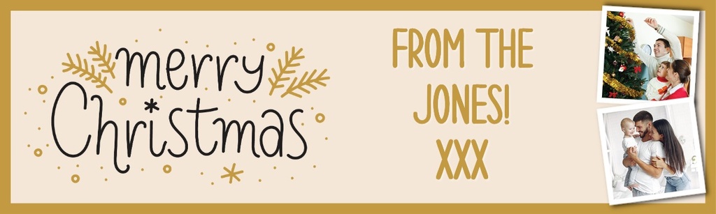 Personalised Merry Christmas Banner - Gold & Black Floral Design - Custom Text & 2 Photo Upload