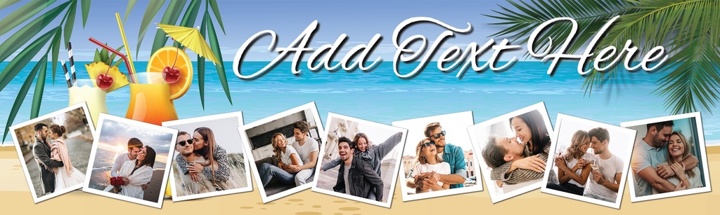 Personalised Party Banner - Beach Cocktails- Custom Text & 9 Photo Upload