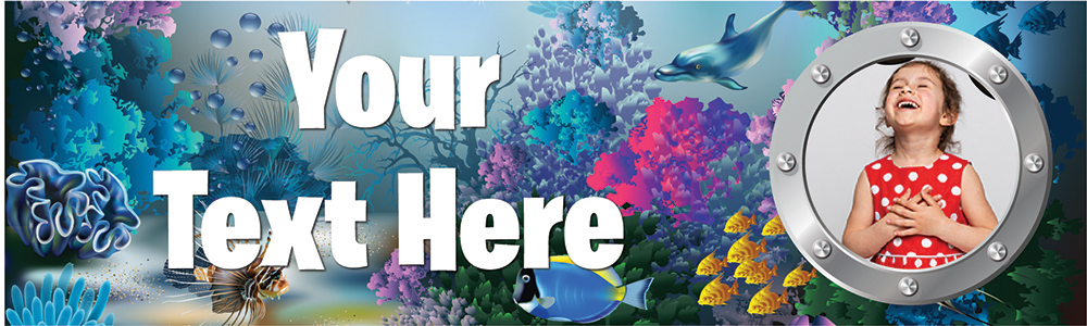 Personalised Party Banner - Dolphin Coral Reef - Custom Text & 1 Photo Upload