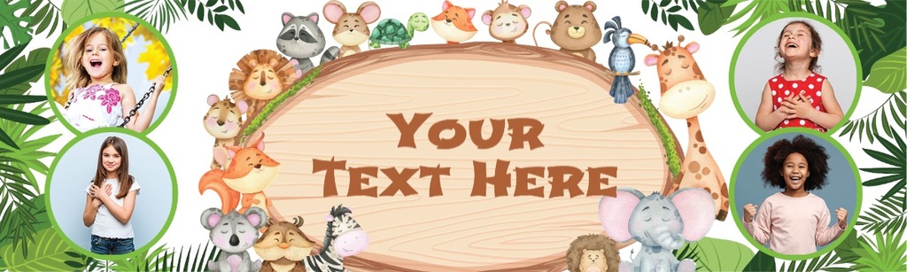 Personalised Party Banner - Giraffe Safari - Custom Text & 4 Photo Upload