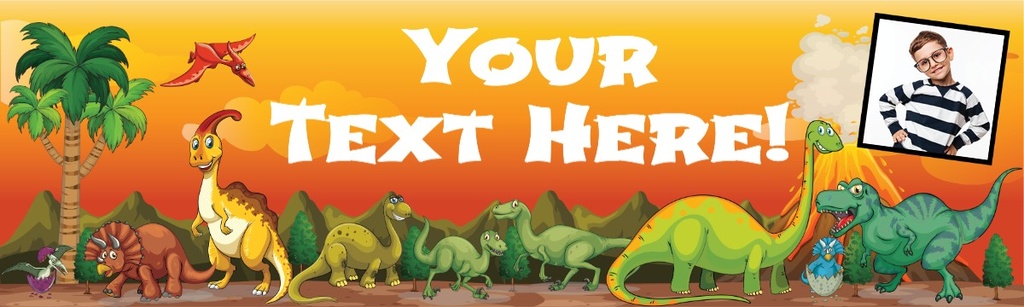 Personalised Party Banner - Kids Dinosaur - Custom Text & 1 Photo Upload