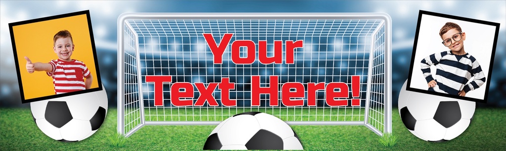 Personalised Party Banner - Kids Football Goal - Custom Text & 2 Photo Upload