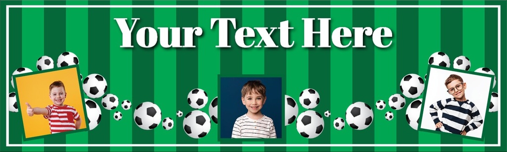 Personalised Party Banner - Kids Football Party - Custom Text & 3 Photo Upload