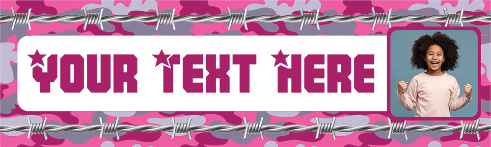 Personalised Party Banner - Pink Camouflage Army - Custom Text & 1 Photo Upload