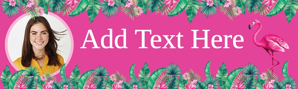 Personalised Party Banner - Pink Flamingo Tropical - Custom Text & 1 Photo Upload