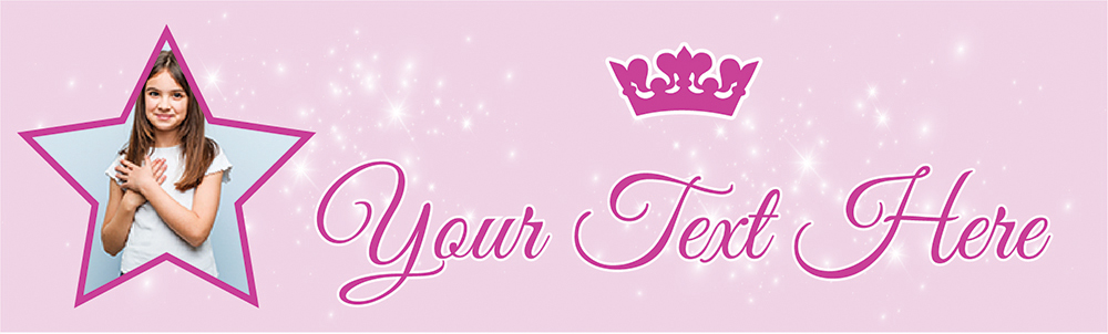 Personalised Party Banner - Pink Princess Crown - Custom Text & 1 Photo Upload