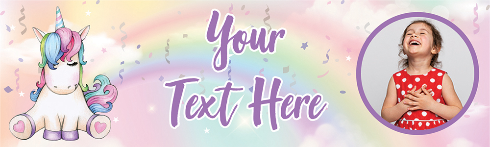 Personalised Party Banner - Purple Unicorn - Custom Text & 1 Photo Upload