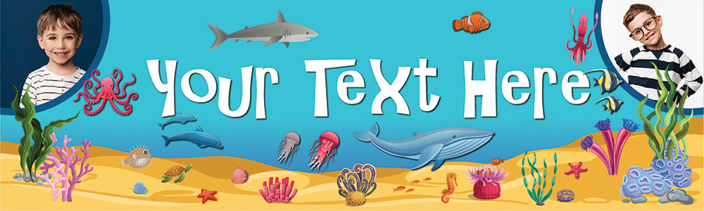 Personalised Party Banner - Under The Sea Shark - Custom Text & 2 Photo Upload