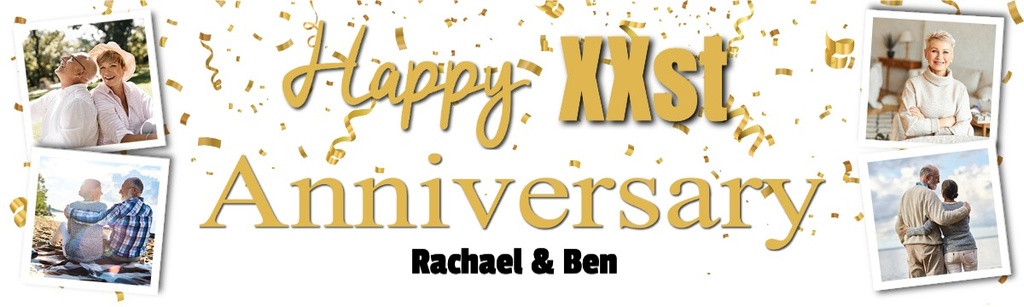 Personalised Wedding Anniversary Banner - Celebration Design - Custom Text & 4 Photo Upload